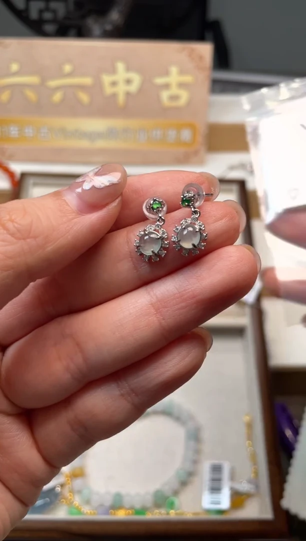 翡翠银S925镶嵌耳饰yc239