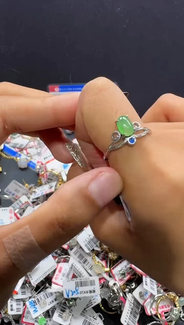 翡翠戒指银S925镶嵌戒指475