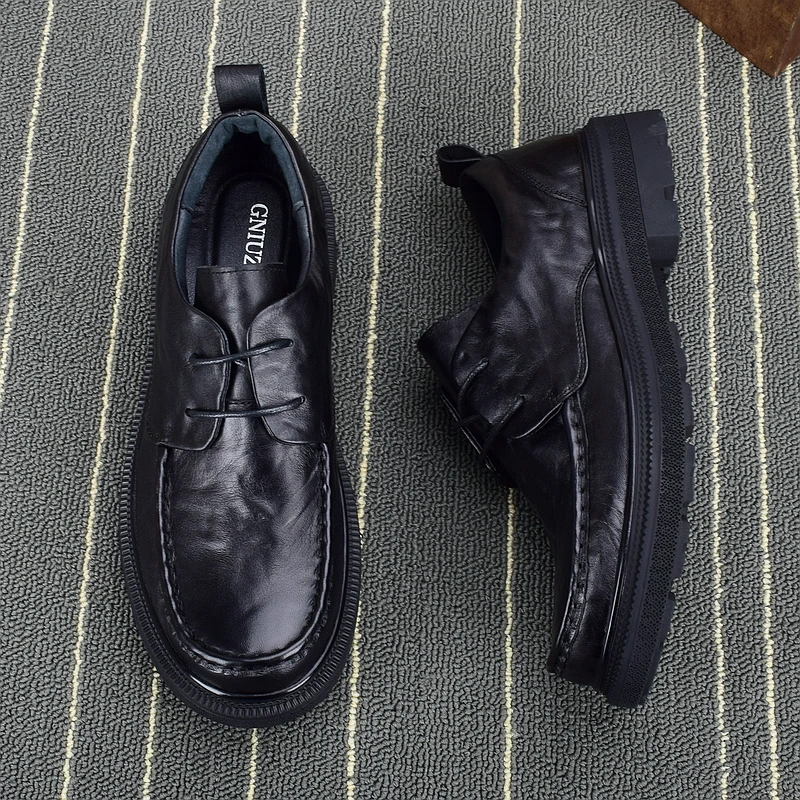 卡汐沐『精选』力荐！男鞋新款低帮系带休闲鞋厚底时尚圆头商务皮鞋