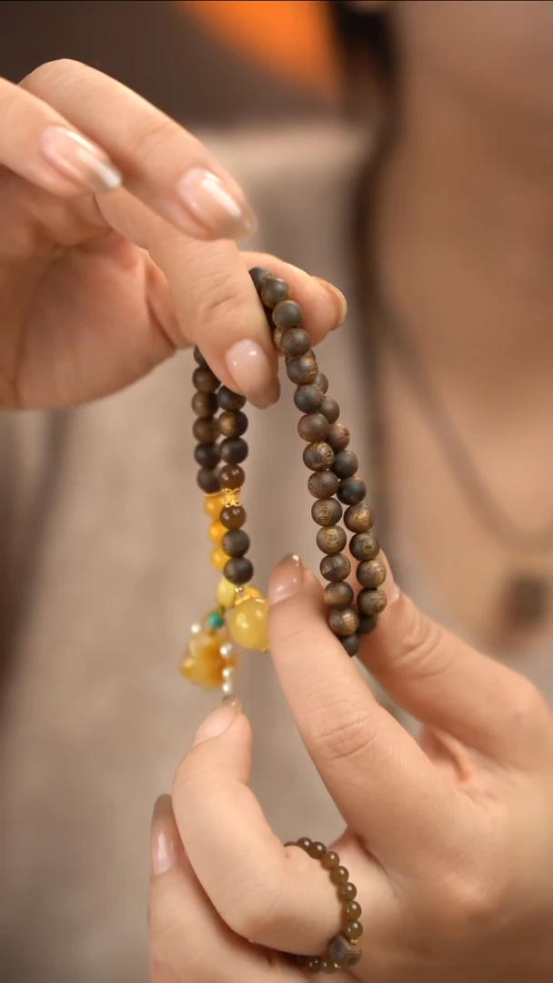 手串沉香未镶嵌闪购乌身双圈蜜蜡珍珠和田玉双圈手串