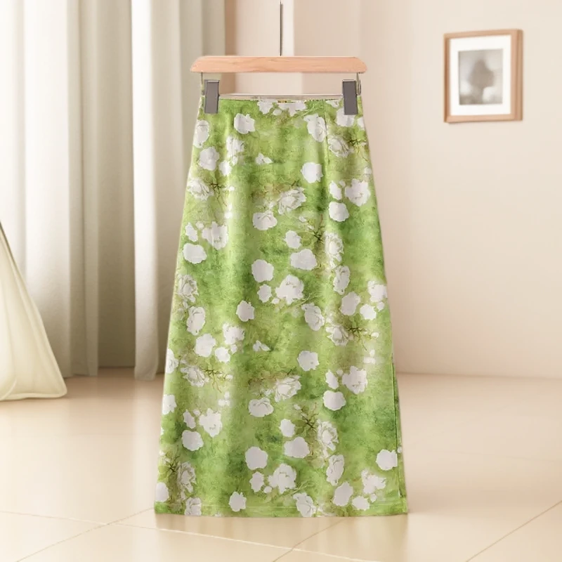 绝美气质香云纱印花半身裙女2025夏季新款高腰垂感复古a字一步裙