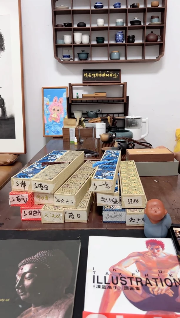 丙烯画画江湖老师漫天飞雪折扇