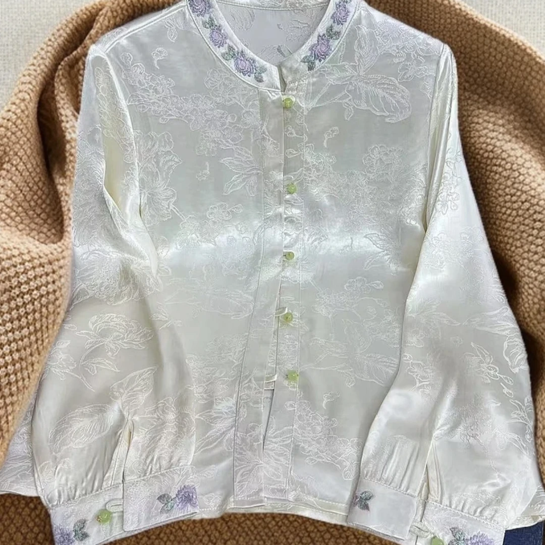 【白月光】新中式立领提花花萝气质垂感时尚洋气百搭女装衬衣160