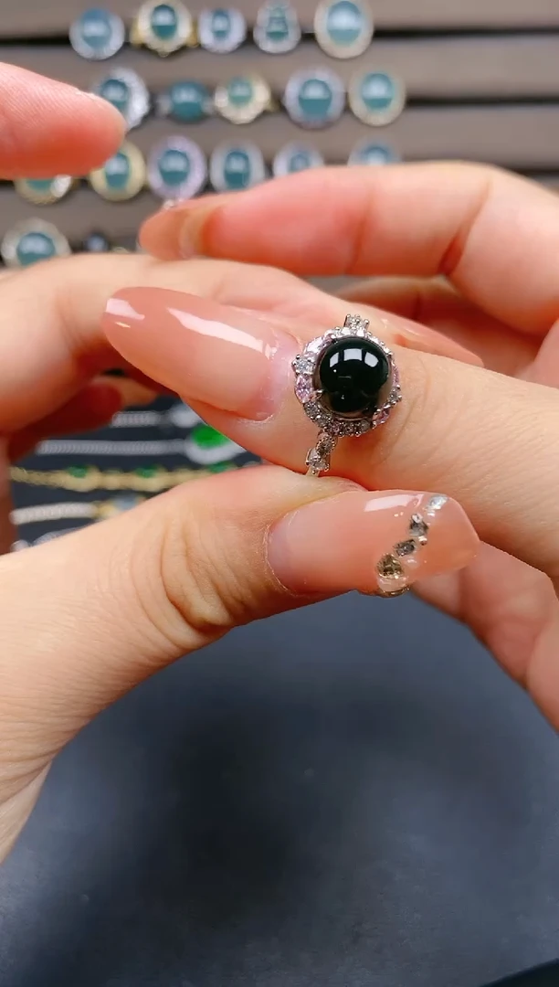 翡翠戒指银S925镶嵌65876