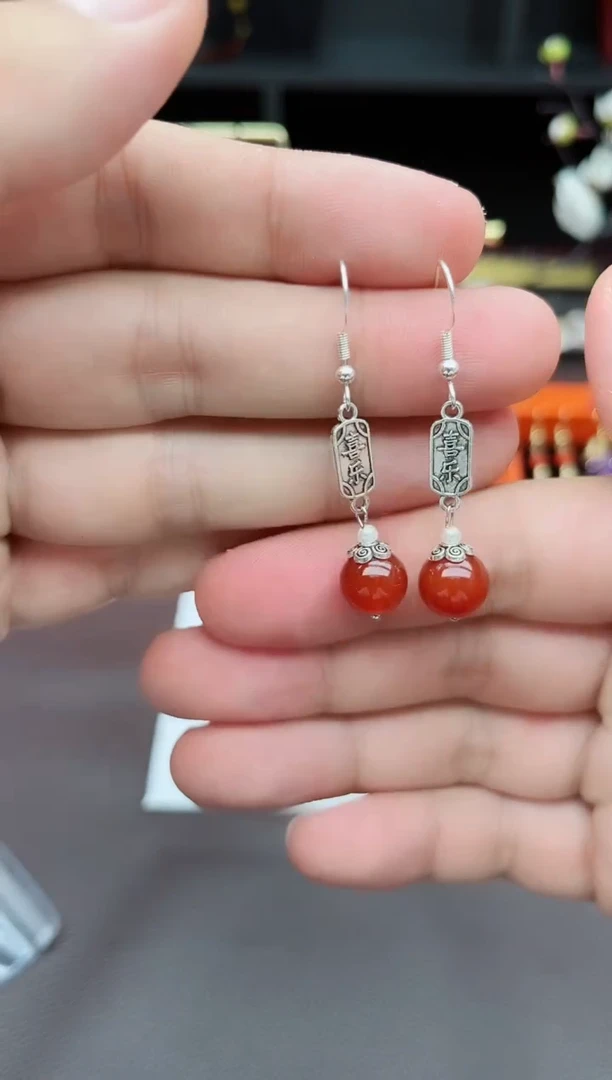 玛瑙/玉髓耳饰银S925镶嵌730000