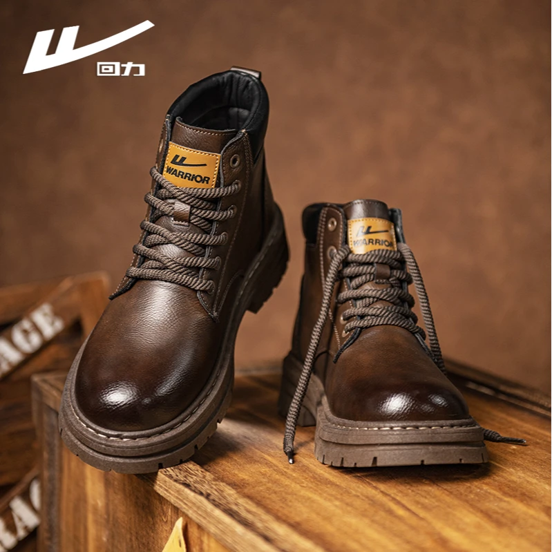 回力男鞋2025秋冬加绒马丁靴男士英伦风高帮皮鞋厚底工装靴子男款