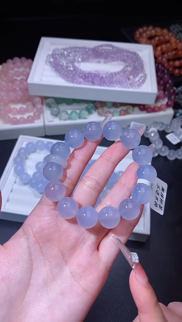 未镶嵌手链玛瑙/玉髓114.7蓝玉髓手串 多样性发其一