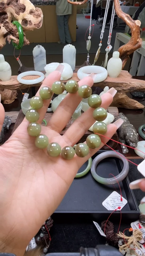 【闪购商品】和田玉手串未镶嵌若羌糖黄口卡14圆珠9006718