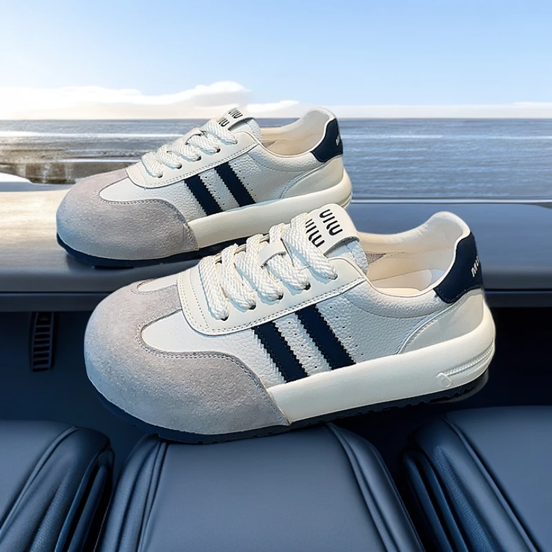 真皮德训鞋女2025夏季新款女鞋网红爆款单鞋厚底舒适透气休闲鞋女