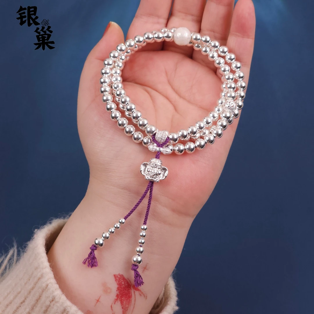淡水珍珠足银象神108念珠项链40克