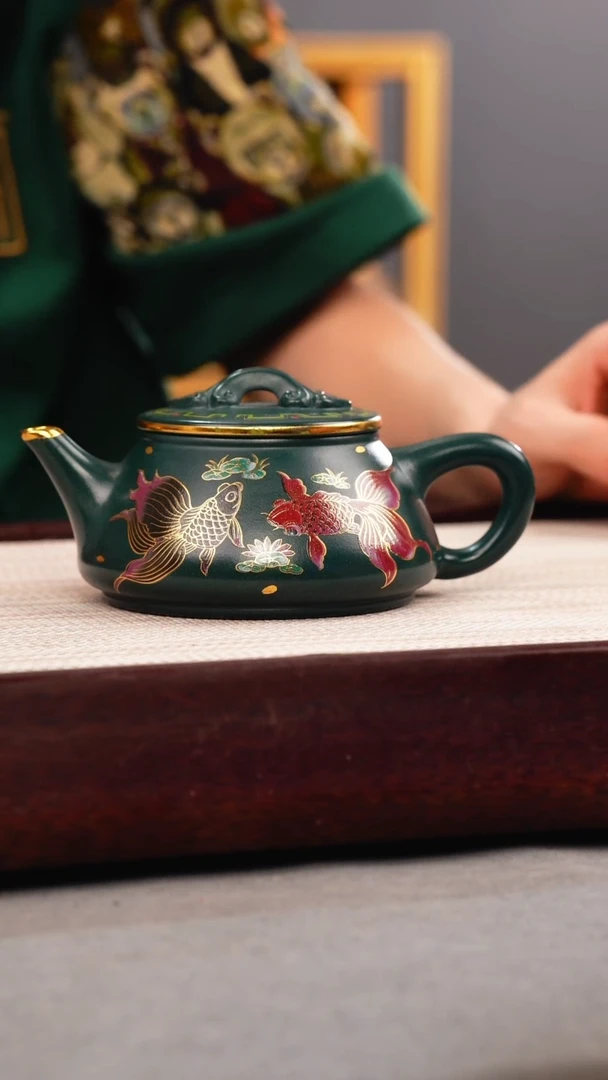 茶壶紫砂苏门答腊青 剑流石瓢 锦鲤珐琅彩