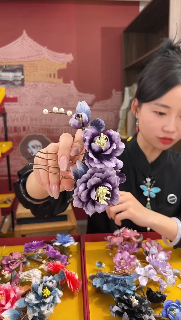 【闪购商品】刺绣非遗绒花（发饰）