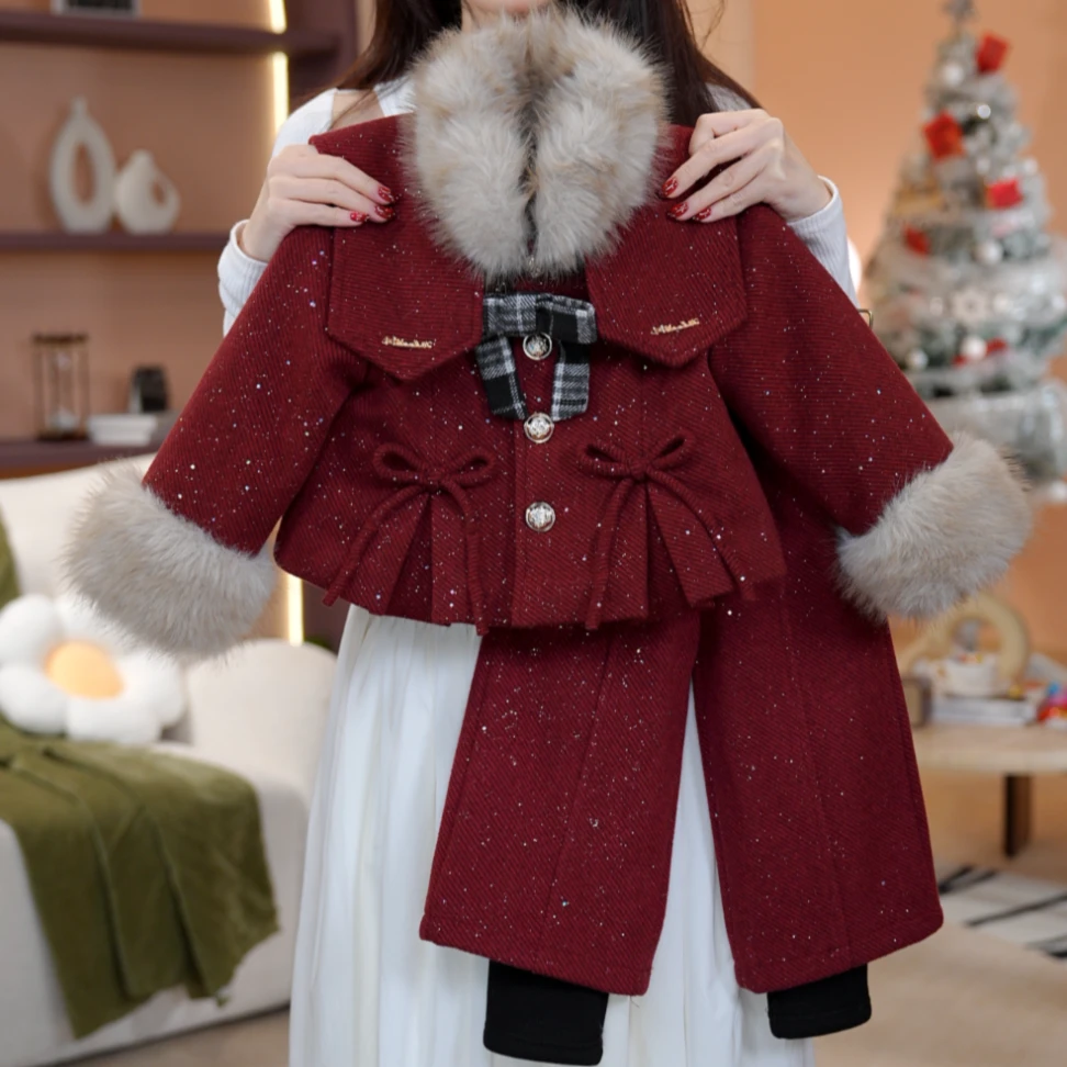 【圣诞】女童冬长袖小香风裤子英伦风女孩加绒加厚呢子套装DS20085