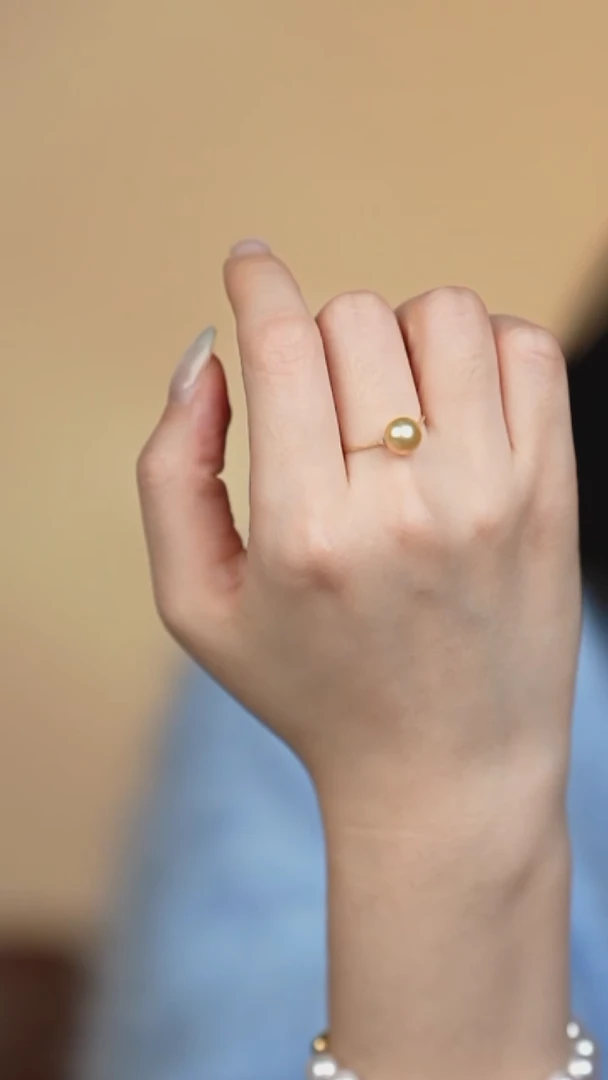 18K金镶嵌戒圈海水珍珠7-8金珠戒指