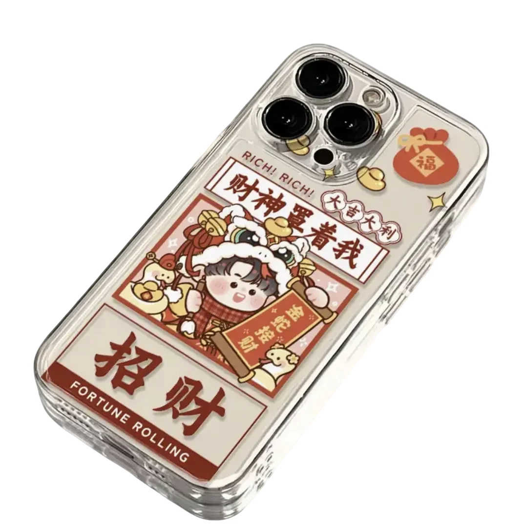 创意招财暴富女孩适用苹果16手机壳15pro防摔14全包12软11可爱
