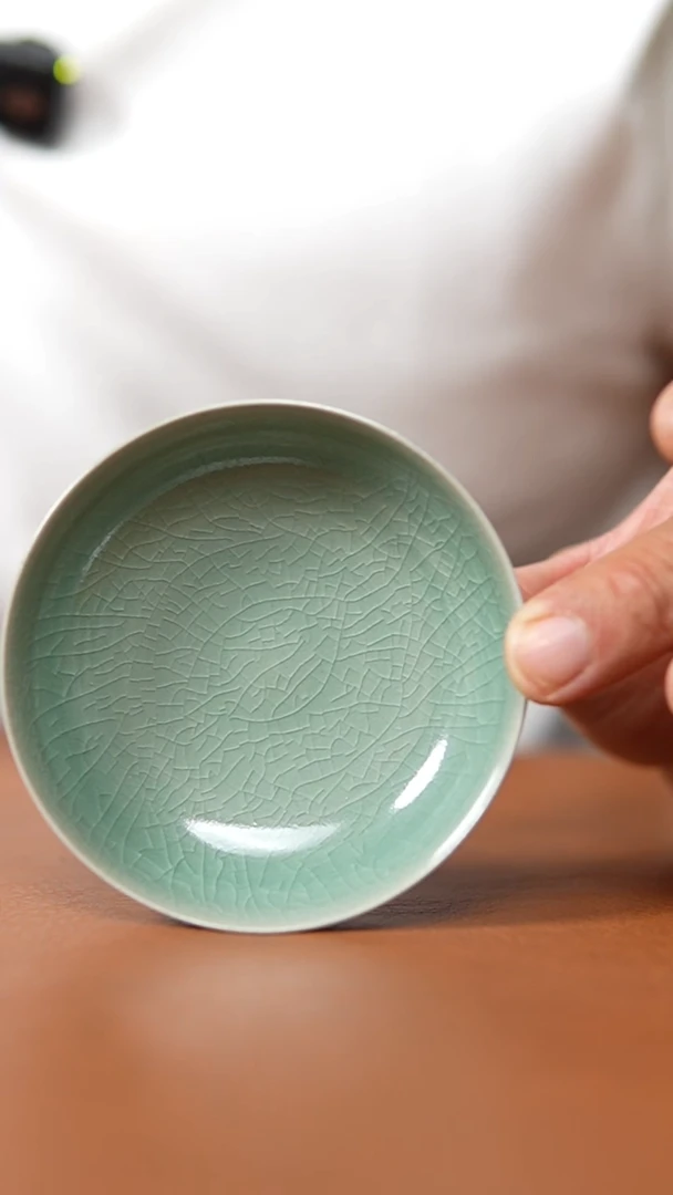 瓷片仿古翡翠绿纯手工薄胎普洱杯