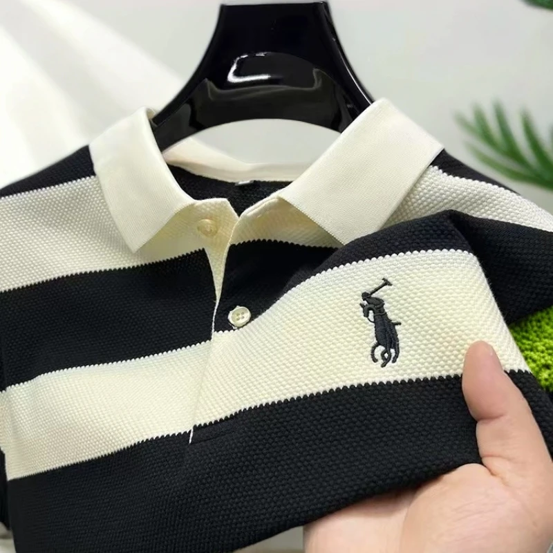 新款休闲韩版男士短袖夏季潮流拼色条纹百搭时尚polo男士t恤短袖