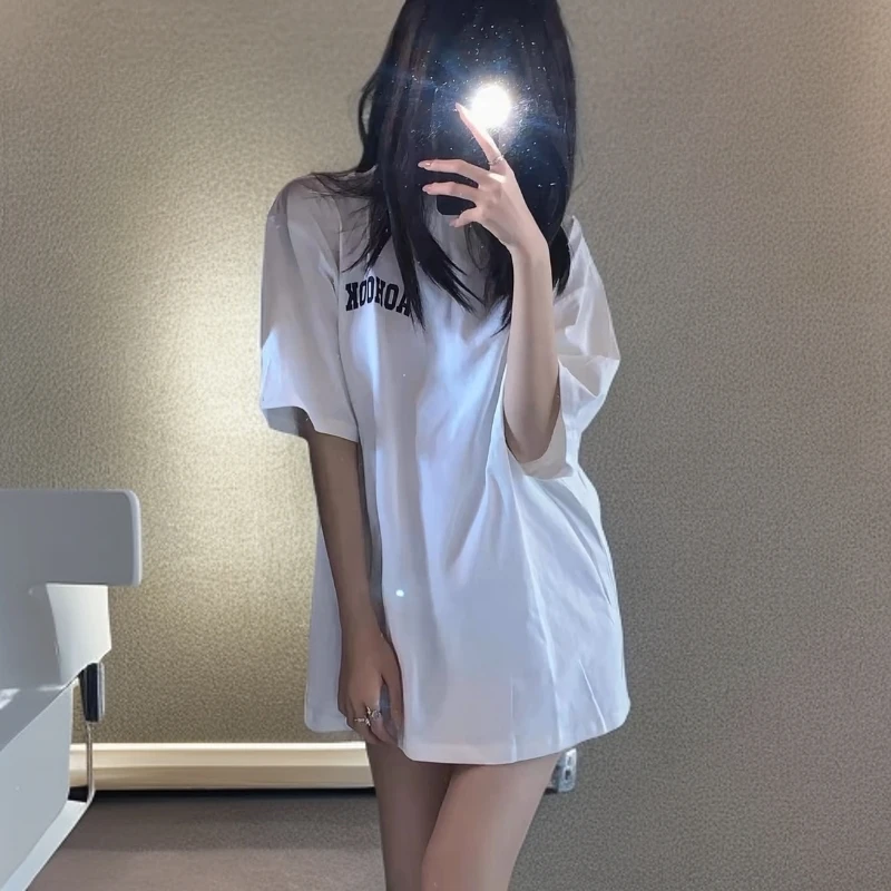 夏季纯棉正肩大码t恤女宽松韩版oversize设计感小众休闲百搭白色