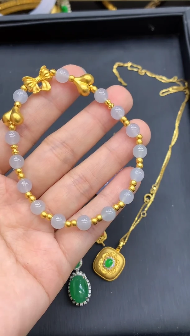 足金镶嵌手链翡翠455-中国好珍宝
