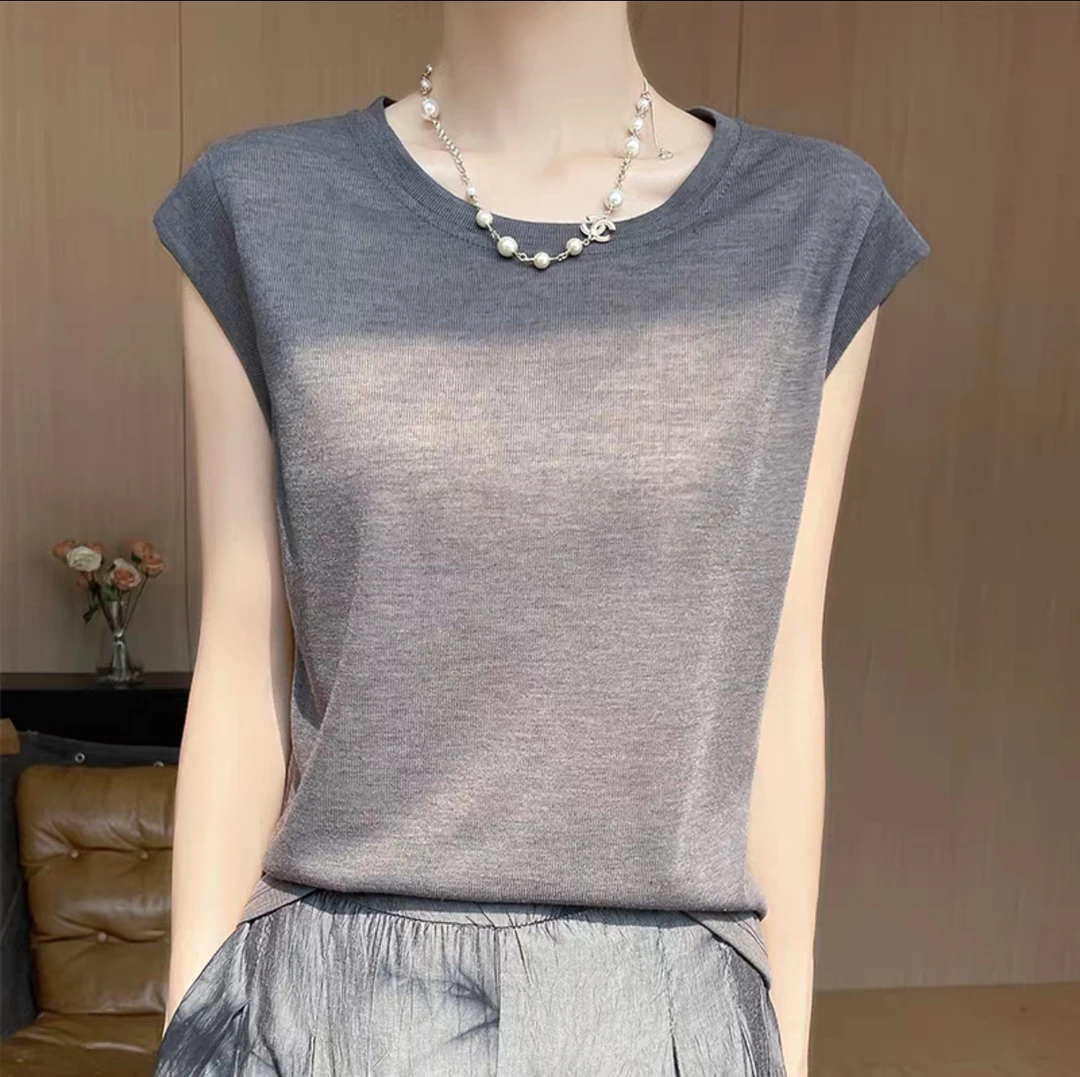 3517洋气莱赛尔天丝小飞袖薄款T恤衫女夏季显瘦透气圆领包袖上衣