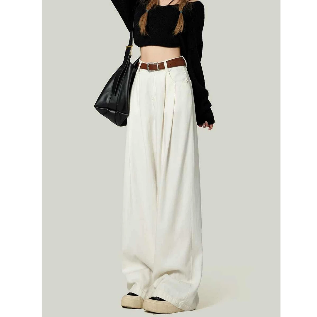 白色牛仔裤女阔腿裤春季2025新款宽松高腰遮肉显瘦垂感休闲拖地裤