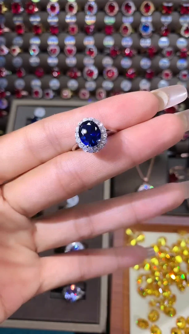 戒指蓝宝石银S925镶嵌810白