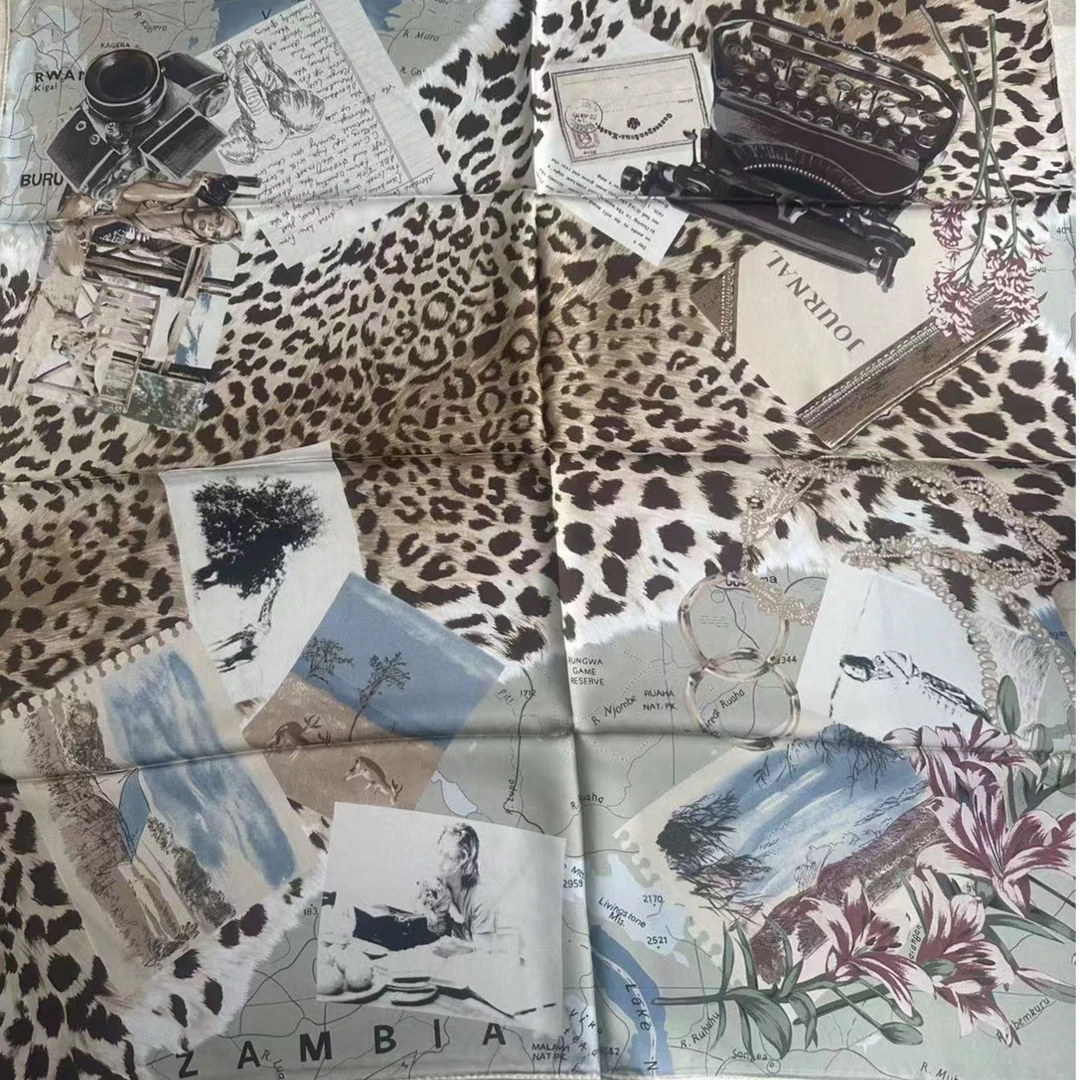 88尺寸 优雅气质19姆米重磅桑蚕丝斜纹绸大方巾披肩围巾！豹纹时尚