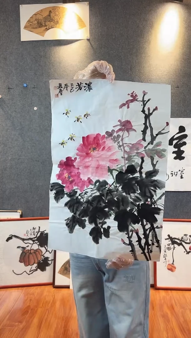 国画高勇利四尺三开花鸟