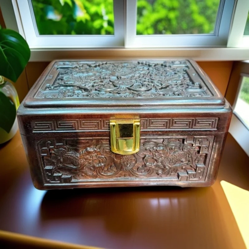 PL-大红酸枝精工满雕刻狮子滚绣球珠宝盒