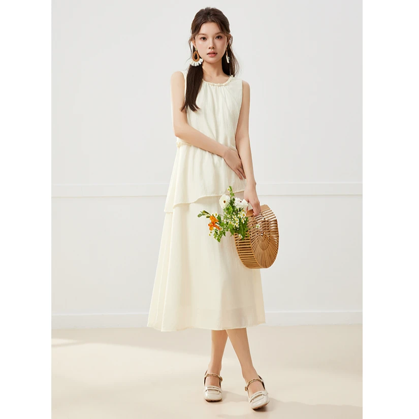 IEF/爱依服连衣裙2025夏季新款法式温柔小女人度假风背心中长裙