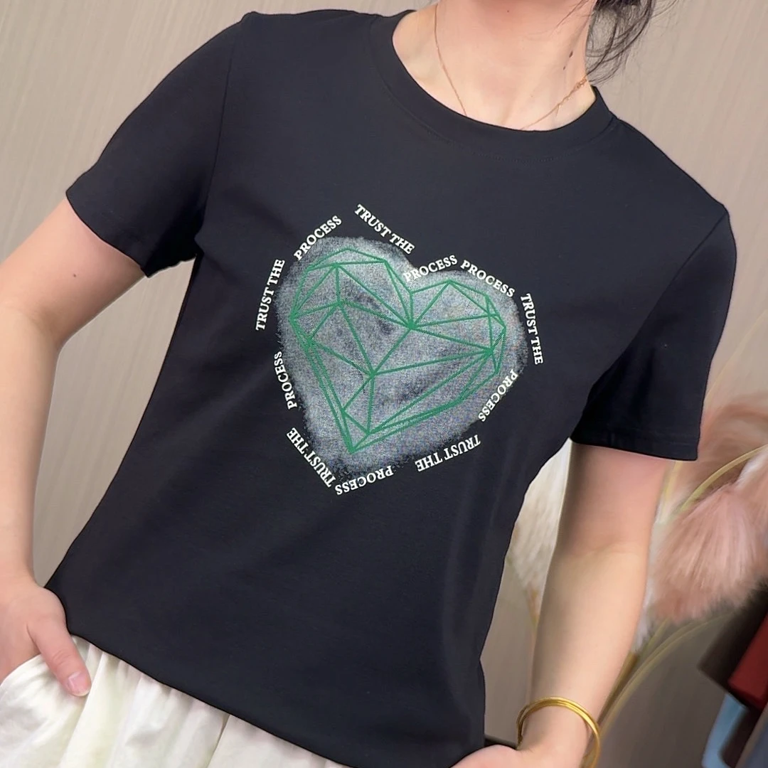 2025爆款吸汗烫钻杂志风短袖圆领T恤韩版半袖春夏百搭显瘦潮流