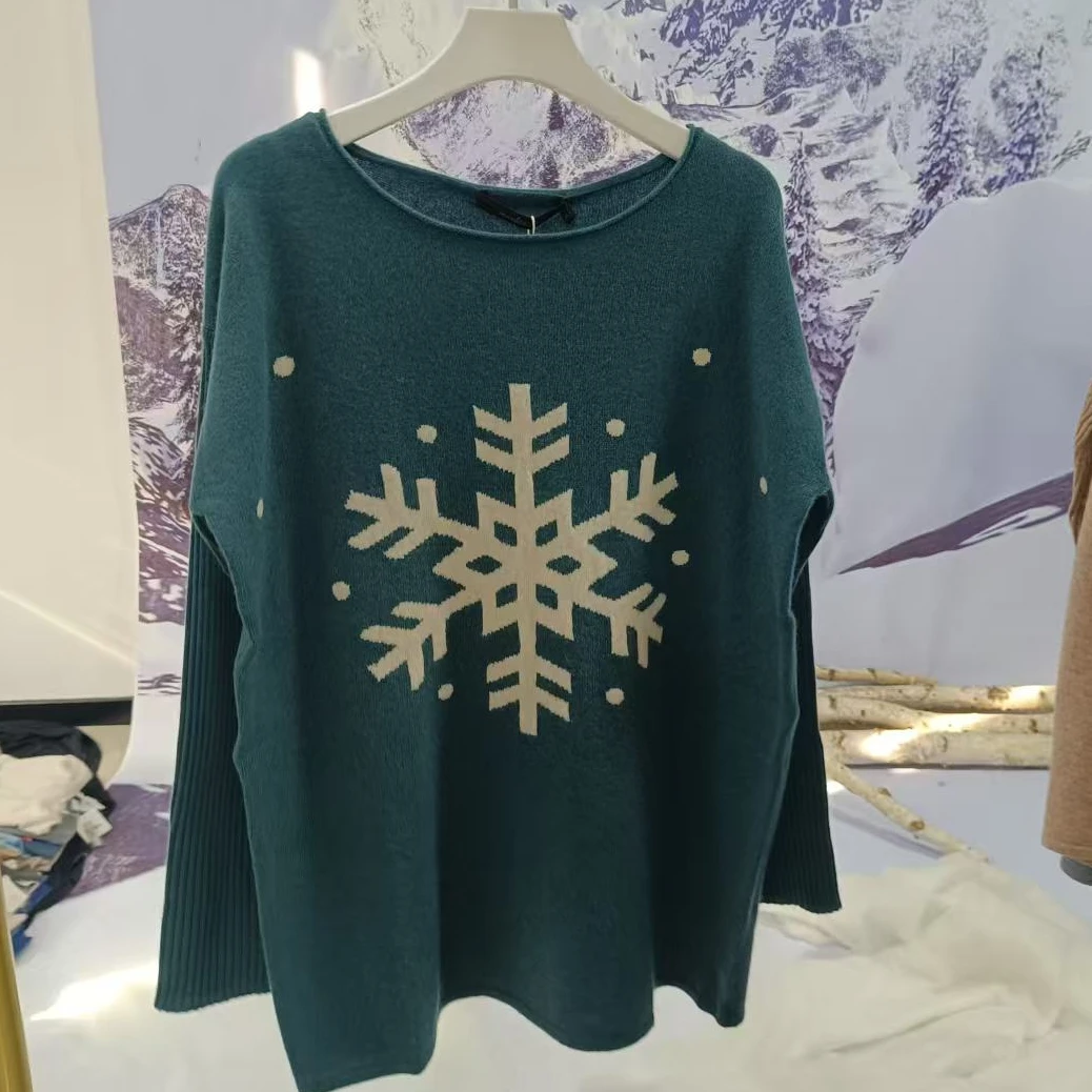 WANMU |长袖18-130女园螺纹袖提雪花网红潮牌时尚针织休闲百搭