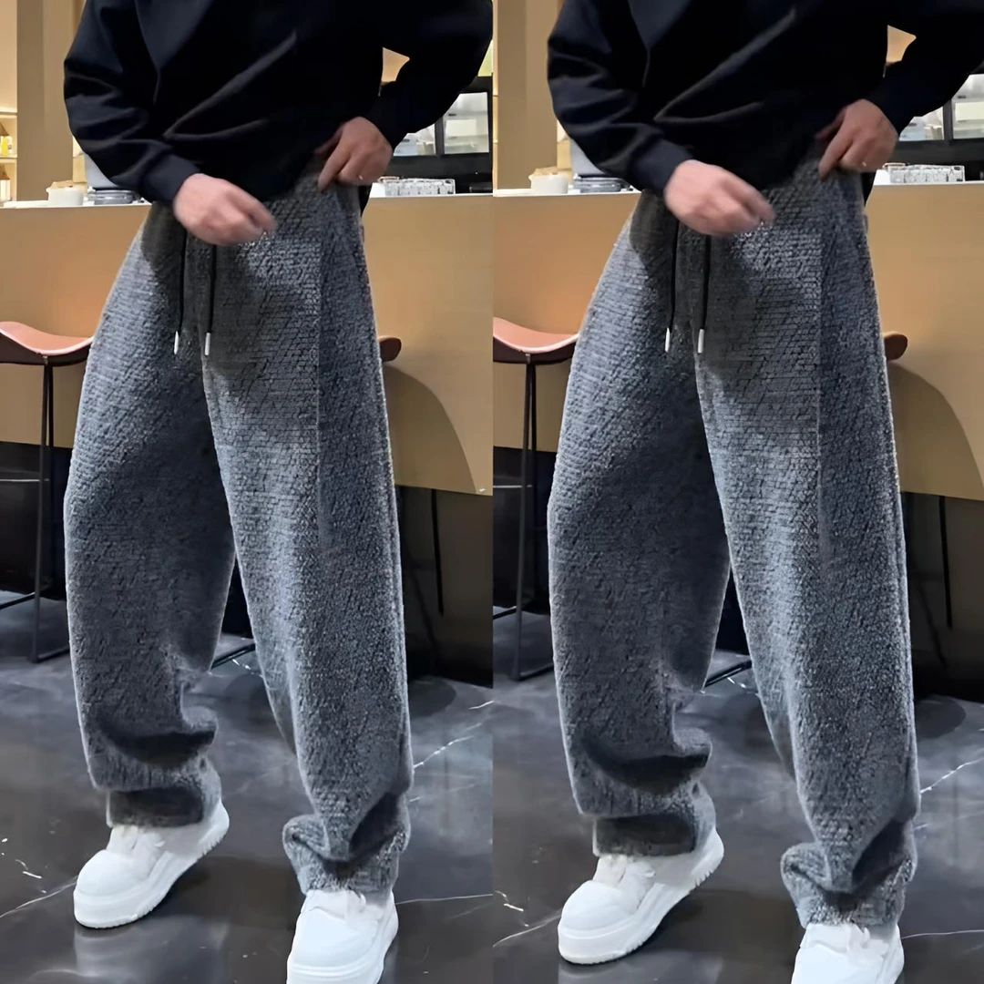 秋冬新款加厚绒面垂感阔腿休闲裤男潮牌宽松显瘦时尚百搭直筒卫裤