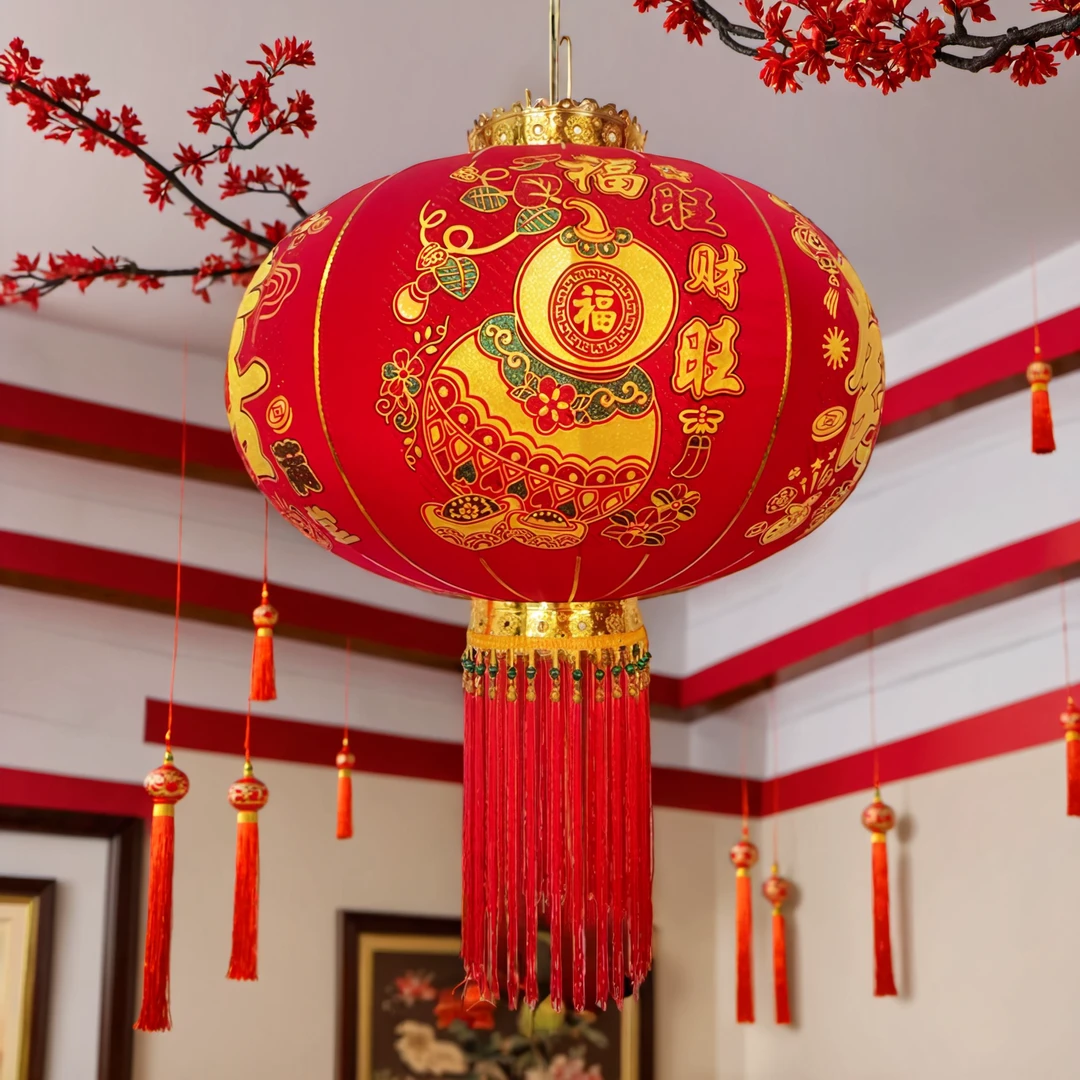 【盛世福旺财旺】加厚植绒布灯笼福气美满春节新年植绒布灯笼长杆
