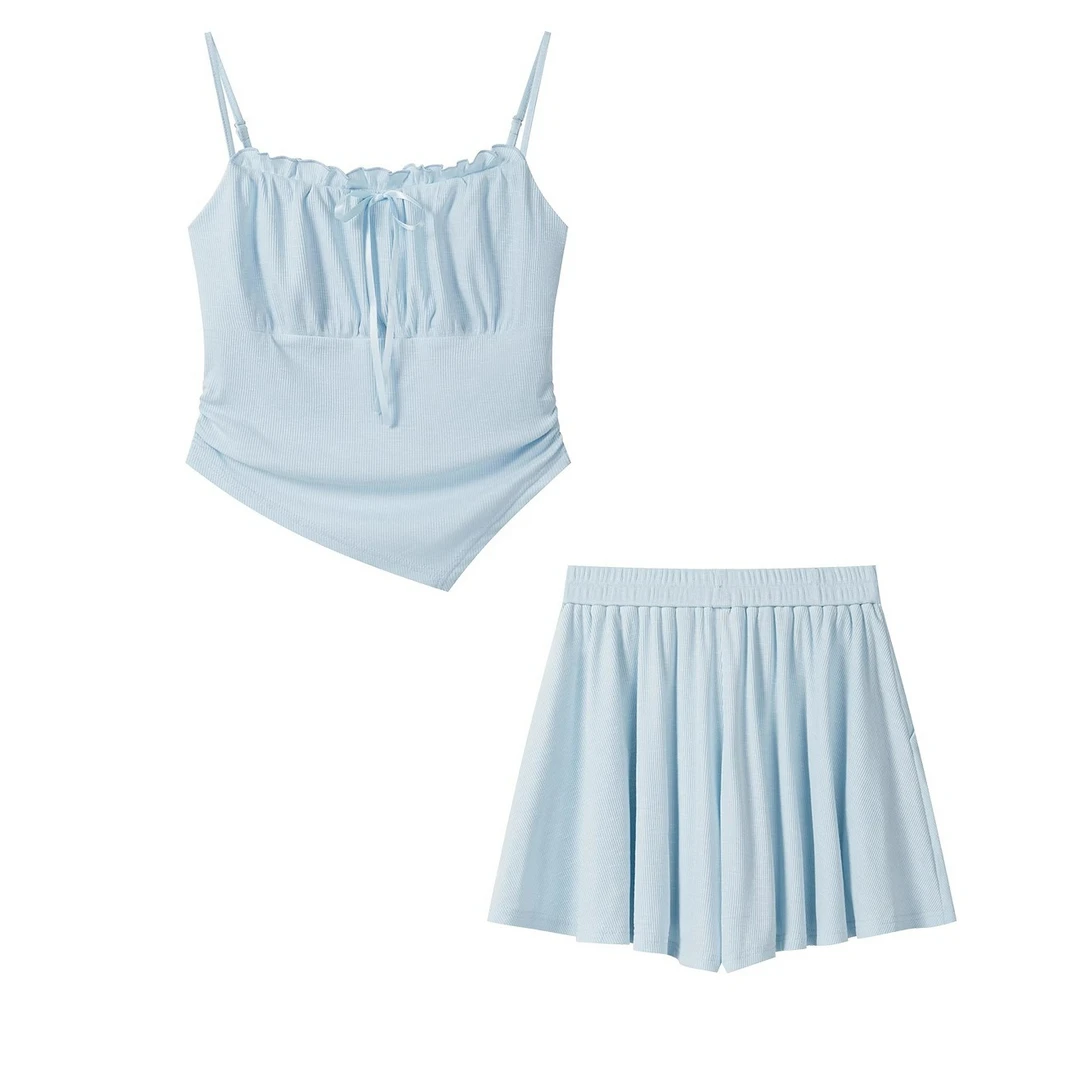 羊城故事-夏季百搭蓝色吊带半身裙套装女新款慵懒风套装Y50751647