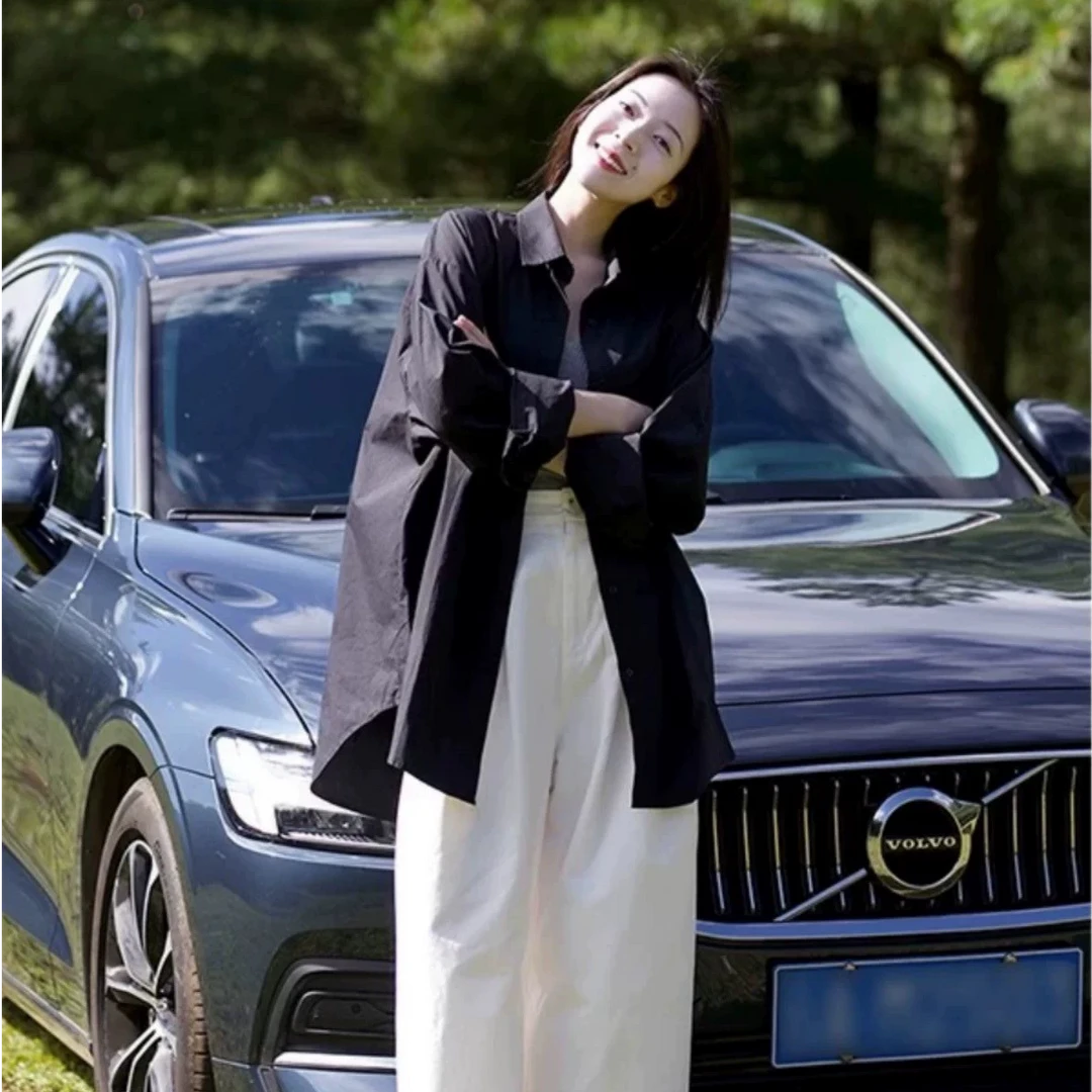 【酷飒】黑色衬衫女长袖宽松中长款百搭上衣设计感小众衬衣防晒外套