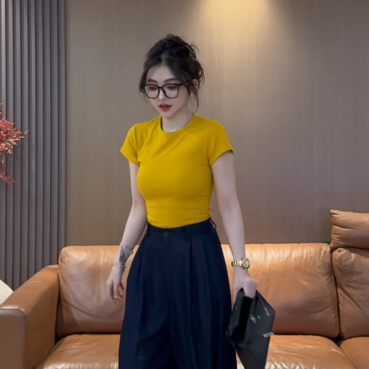 D18 【珍妮T】百搭修身圆领休闲纯色短袖T恤 ED1705