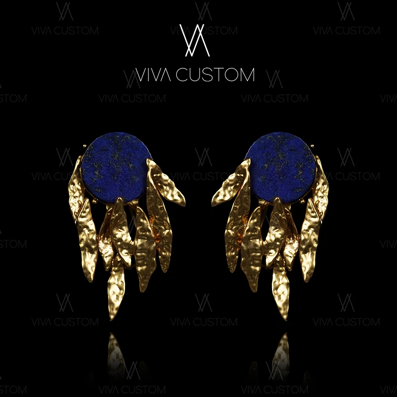 铜合金耳饰 (鎏金岁月系列)中古轻奢气质东方蓝耳拍