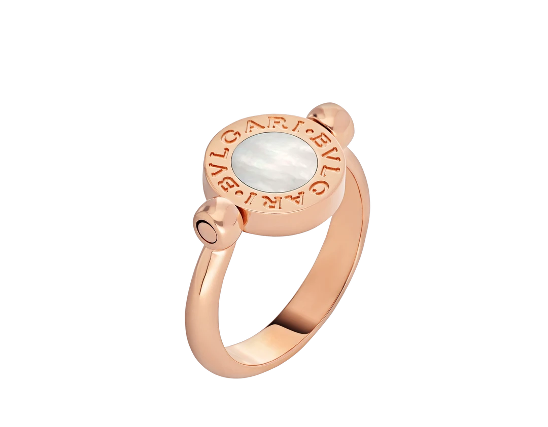 99新 BVLGARI/宝格丽 黑白饼翻转小圆饼戒指54号 W49570