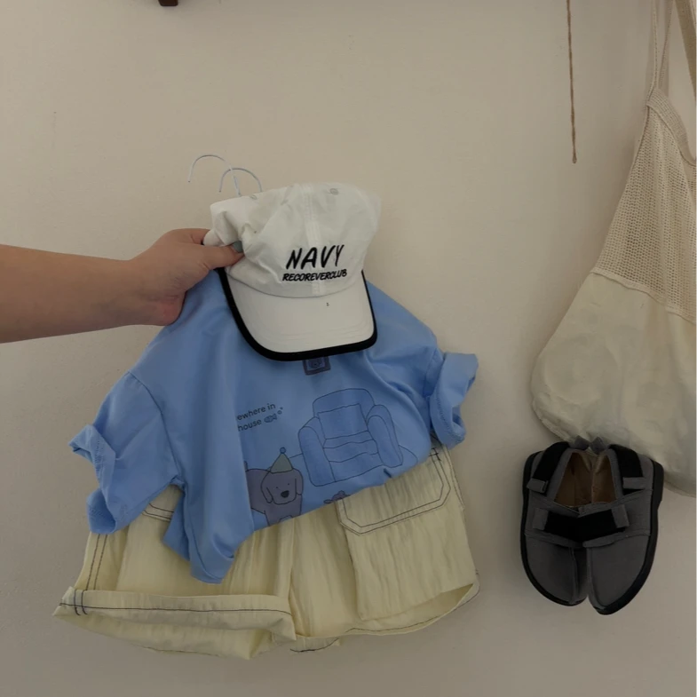 夏款蓝色卡通圆领小狗T恤 舒适透气 亲肤T恤