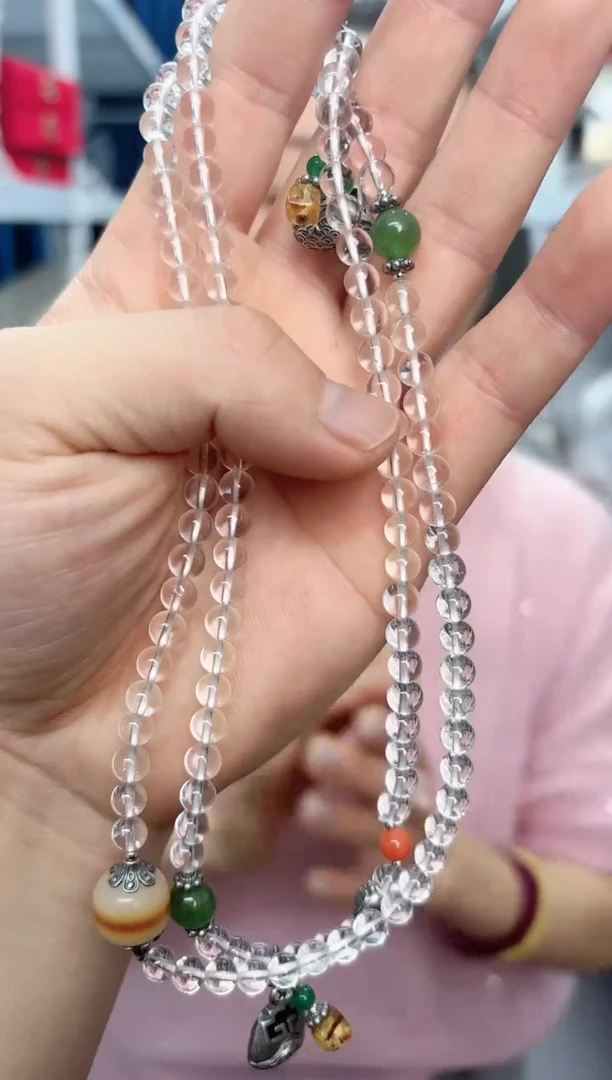 【闪购商品】水晶手串银S925镶嵌白水晶DIY三七银双圈