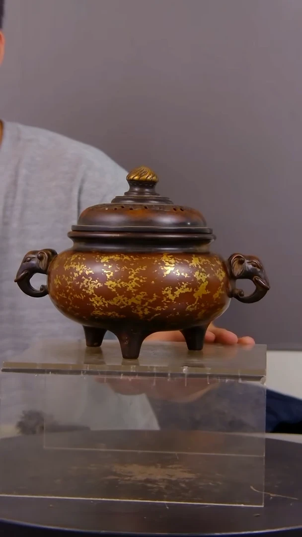 瓷片悟*山水紫铜鎏金造像香炉结缘1111