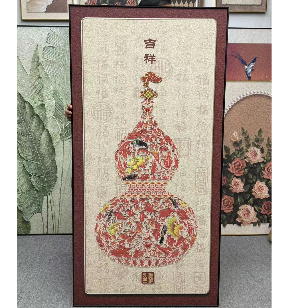 新中式葫芦挂画入户玄关装饰画福禄吉祥图客厅正对门挂画80160