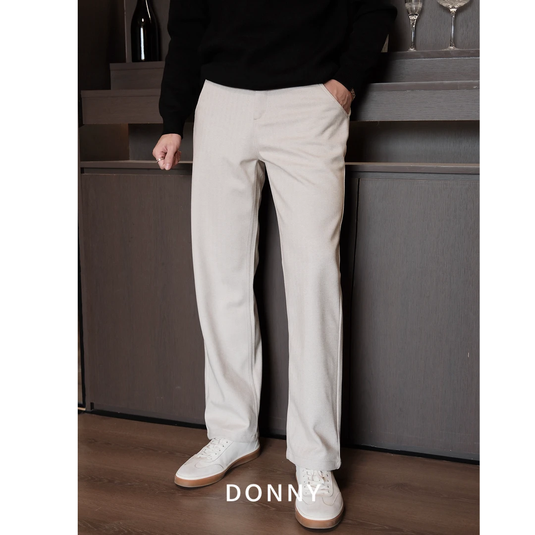 DONNY【静奢垂感直筒裤】冬季厚款轻奢老钱半松紧毛呢商务休闲裤