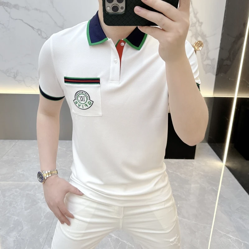 男士polo衫2025夏季新款时尚个性帅气百搭徽章休闲翻领短袖T恤潮