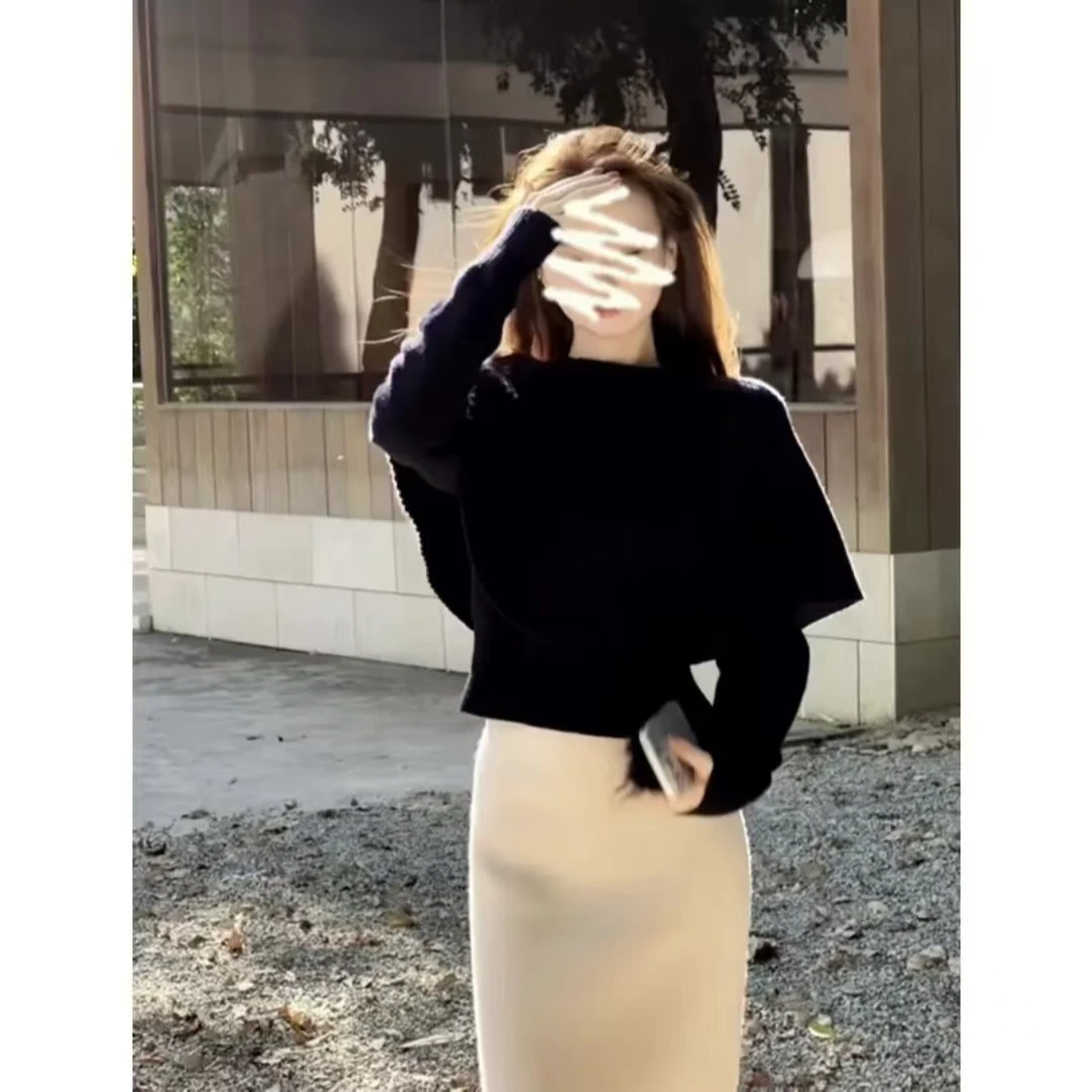 【百搭好物】秋冬穿搭高级感修身气质斗篷毛衣上衣两件套女