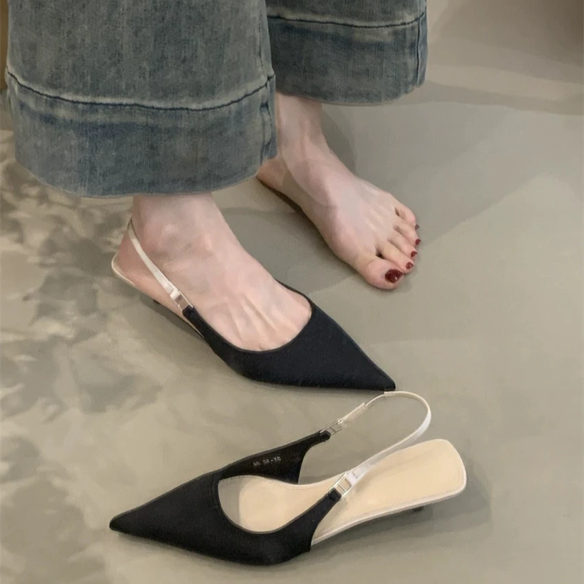 RS-SY-10小众高跟鞋女2025春秋法式复古棕色气质尖头浅口细跟凉鞋