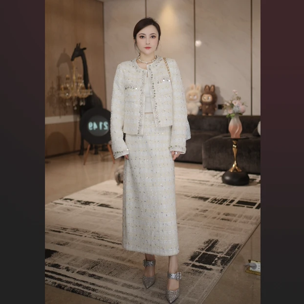 【Jier吉儿】原创设计师 法式气质粗花呢优雅小香风时尚套装秋冬