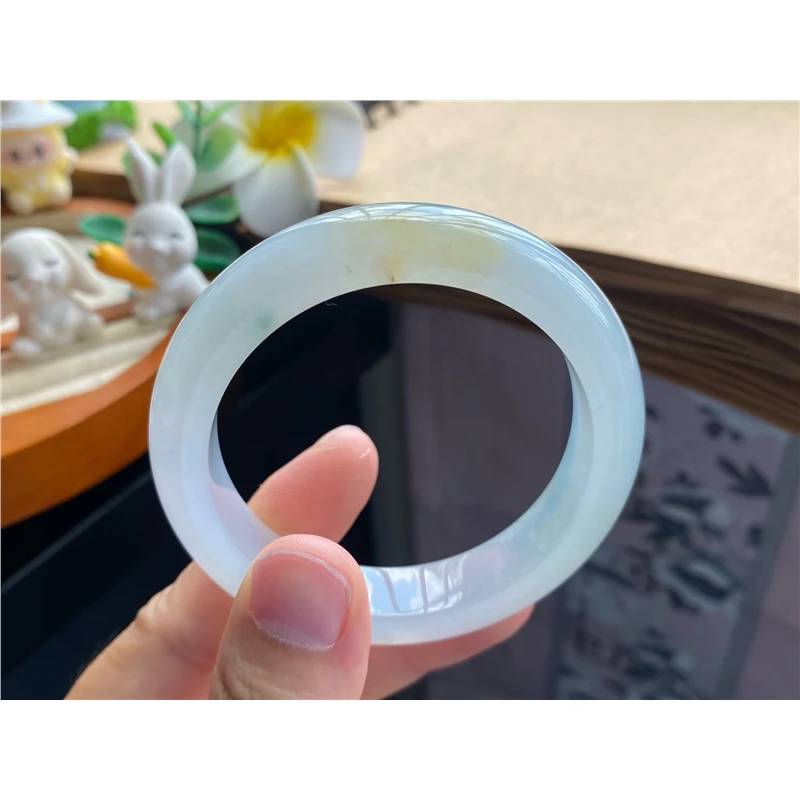 天然翡翠8.26批冰黄果冻镯7275号51-11.8-8.1 淡黄色天然翡翠手镯