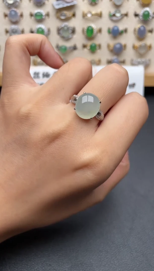 翡翠戒指银S925镶嵌一物一证一礼盒